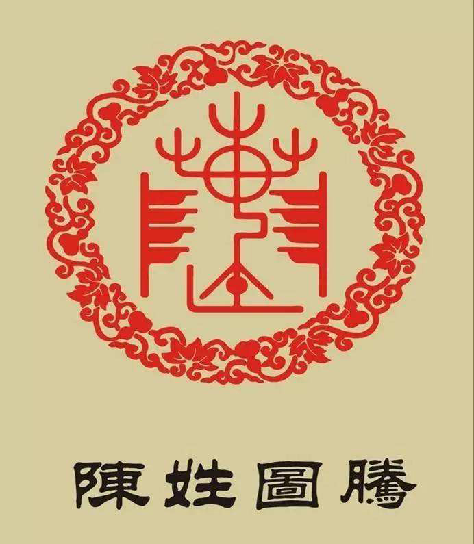 陈姓图腾的形象:两侧旌旗招展,中央山丘前是列队待发的战车,战车上